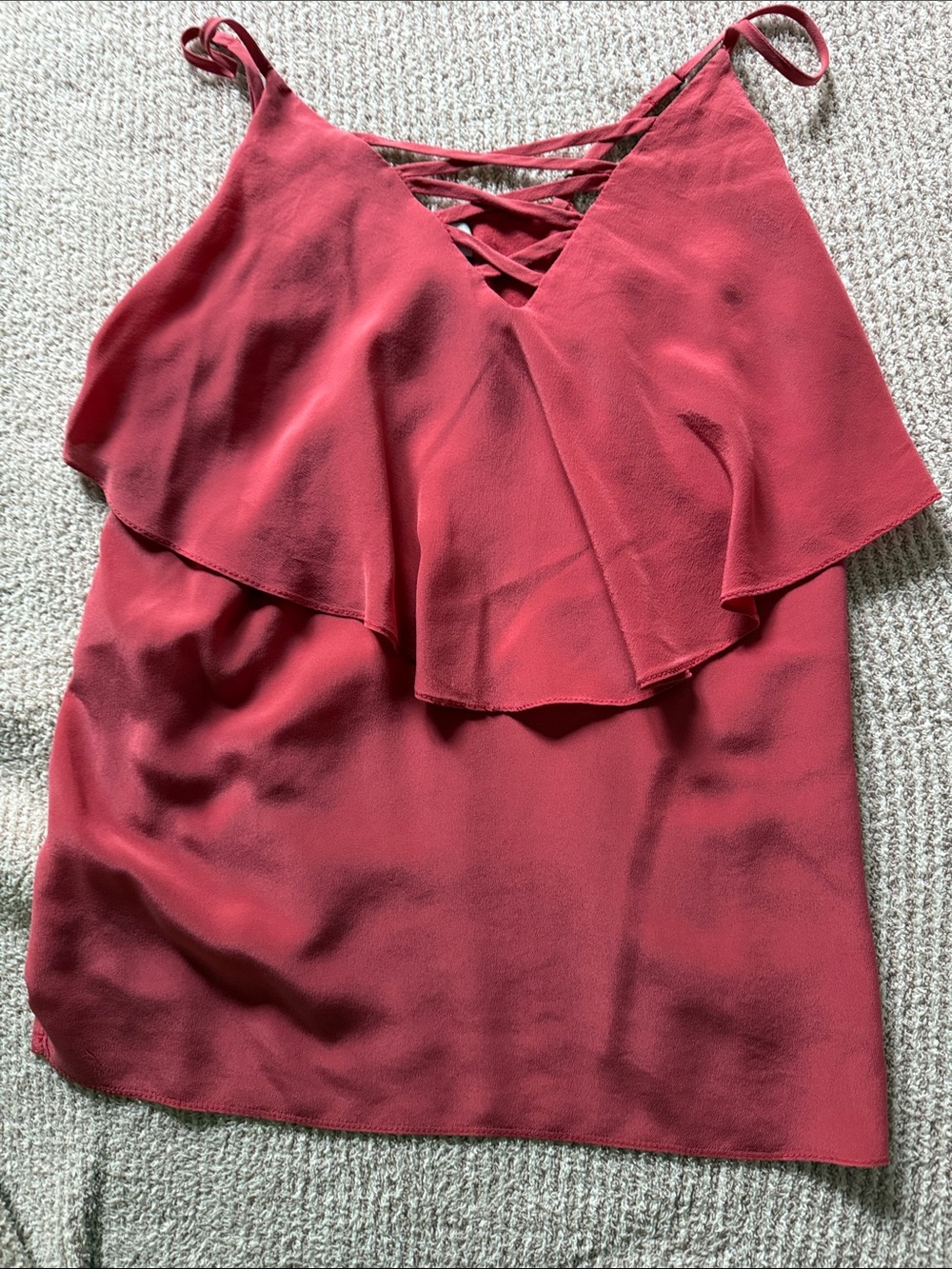 Bailey 44 Rose-Red Ruffle Camisole with Crisscross Front